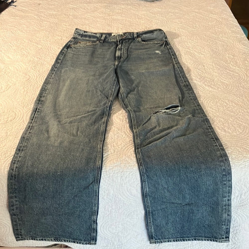 H&M Distressed Wide Leg Blue Jean